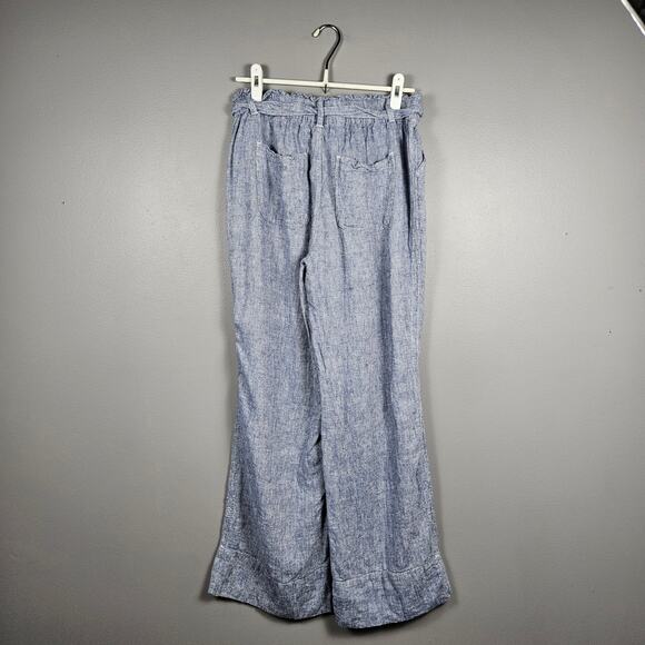 Mason & Belle Women L Chambray Linen Rayon Wide Leg Pull On Pants Pockets w/ Tie - Picture 2 of 10